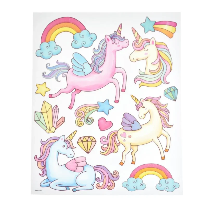 pastel rainbow unicorn glitter wall stickers 13 piece set