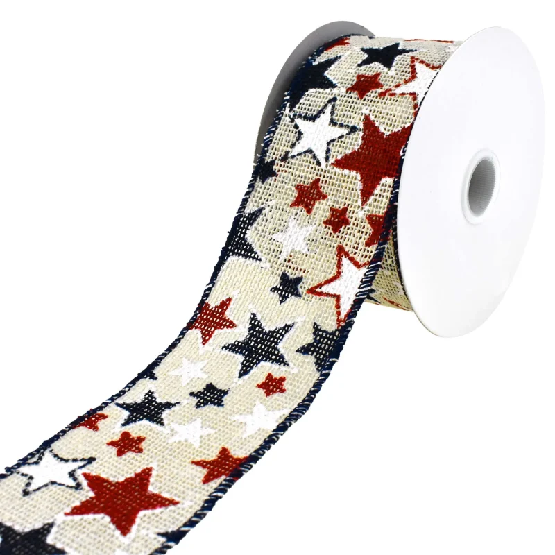 patriotic burlap wired ribbon 2 5 inch x 10 yards