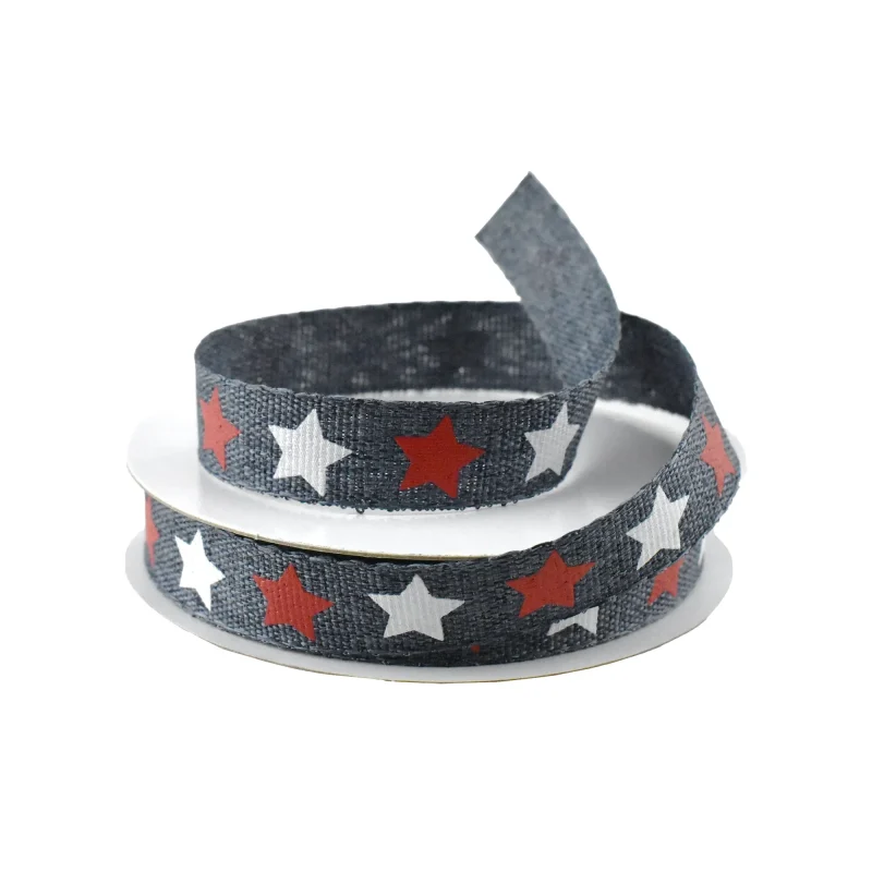 patriotic faux denim stars ribbon 5 8 x 10 yards