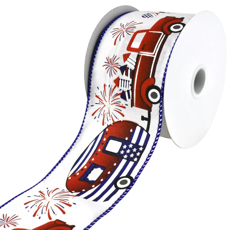 patriotic trucks campers wired ribbon 2 5 x 10 yards