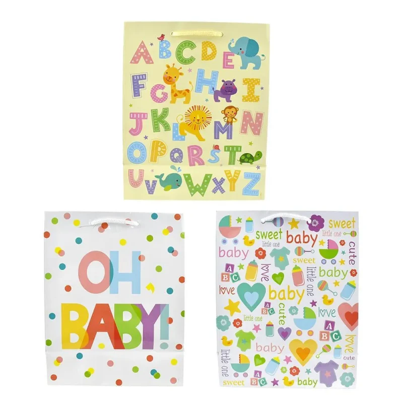 patterned baby shower gift bags 9 3 4 inch 3 pack