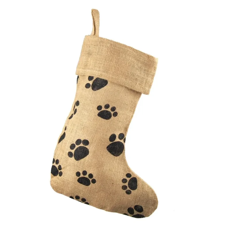 paw print burlap christmas stocking 17 inches natural