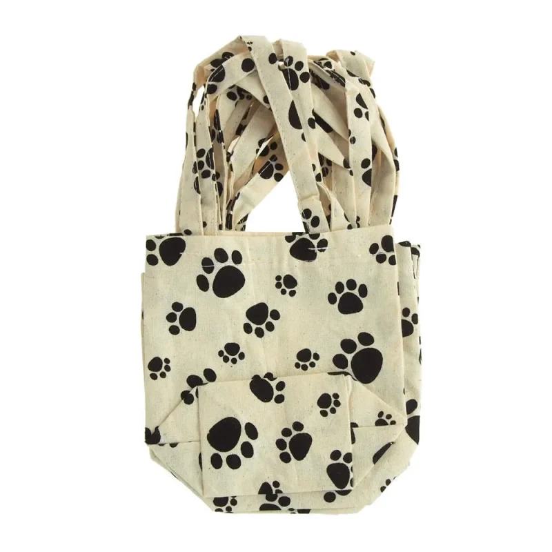 paw print cotton tote bag set 5 inch 6 piece