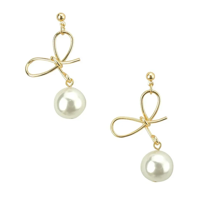 pearl bow drop earrings 1 5 inch