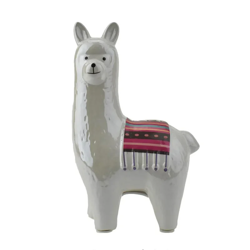 pearl white happy llama ceramic coin bank 8 1 4 inch