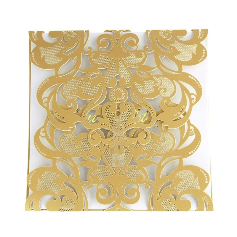 pearlescent gold scroll wedding invitations laser cut 5 3 4 8 pack