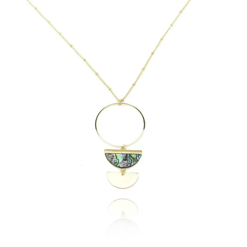 pearlescent half circle pendant necklace 22