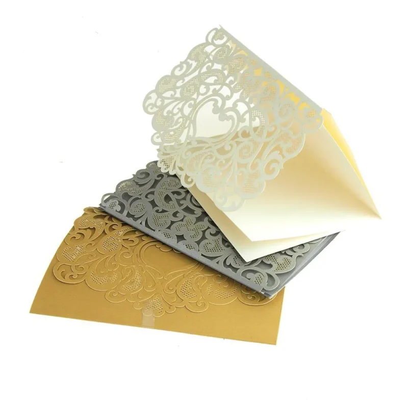 pearlescent scroll swirl laser cut invitations with heart 7 1 4 8 pack