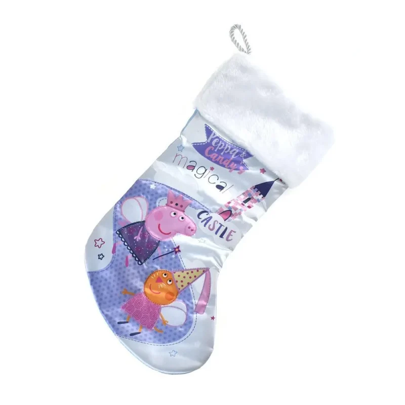 peppa pig magical castle christmas stocking light blue 17 5 with faux fur cuff