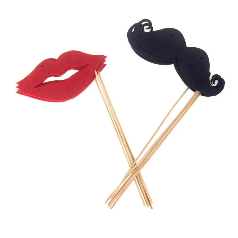 photo booth red lips black mustache props set 8 piece