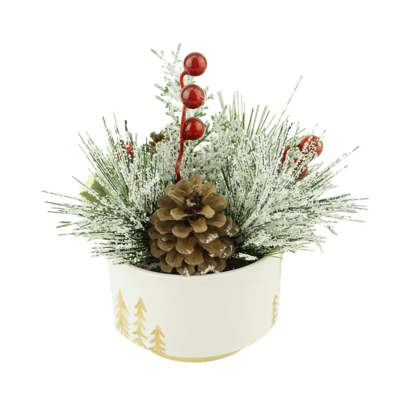 pine needle pinecone ceramic pot mistletoe arrangement 7 5