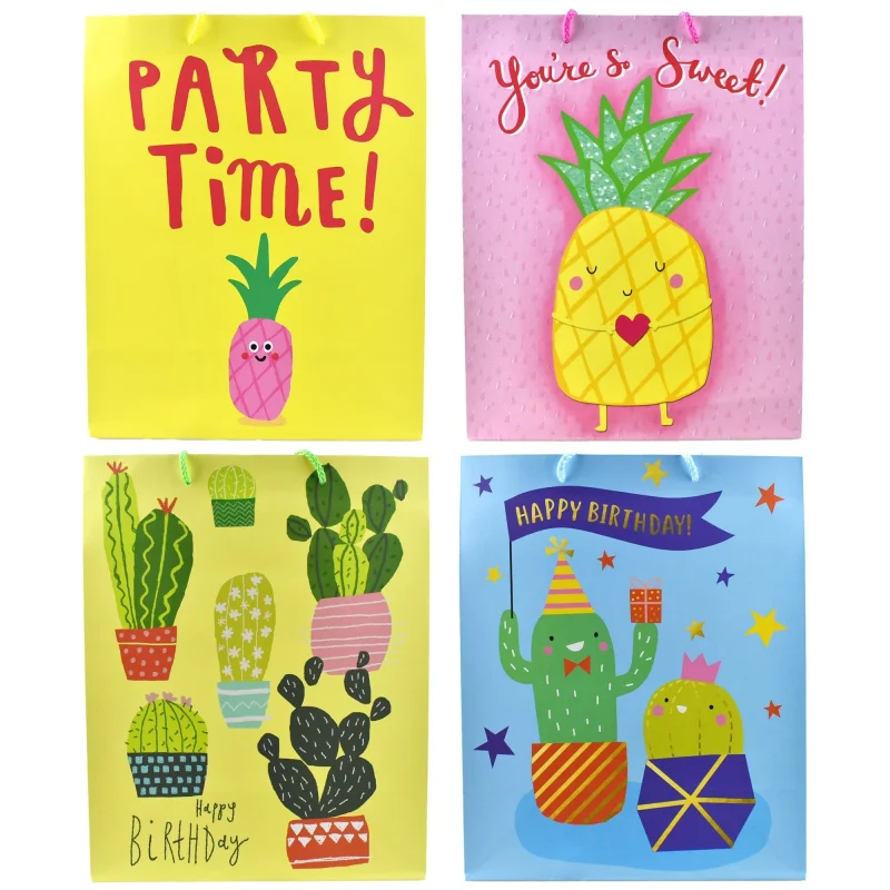 pineapple cactus party gift bags 4 pack 12 75 inch