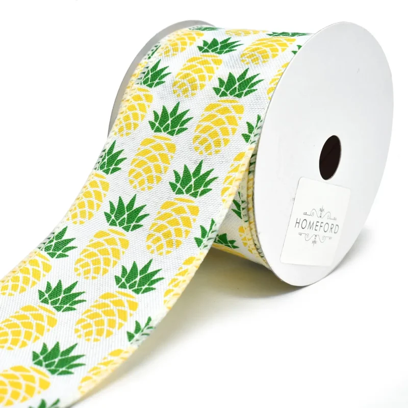 pineapple pattern linen ribbon white 2 5 inch x 10 yards