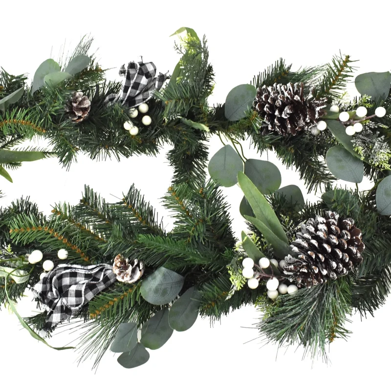 pinecone eucalyptus buffalo plaid ribbon garland 6ft