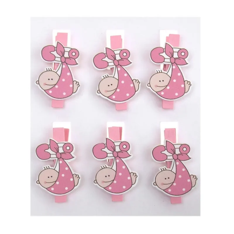 pink baby safety pin wooden clothespins 2 inch 6 pack