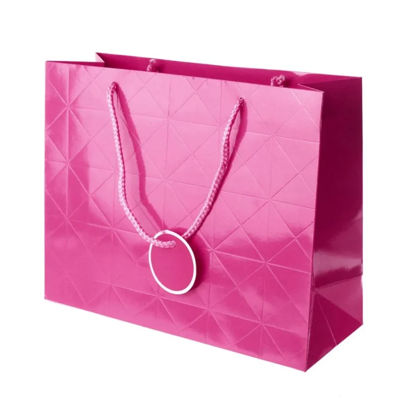 pink checkered gift bags 10 inch glossy finish