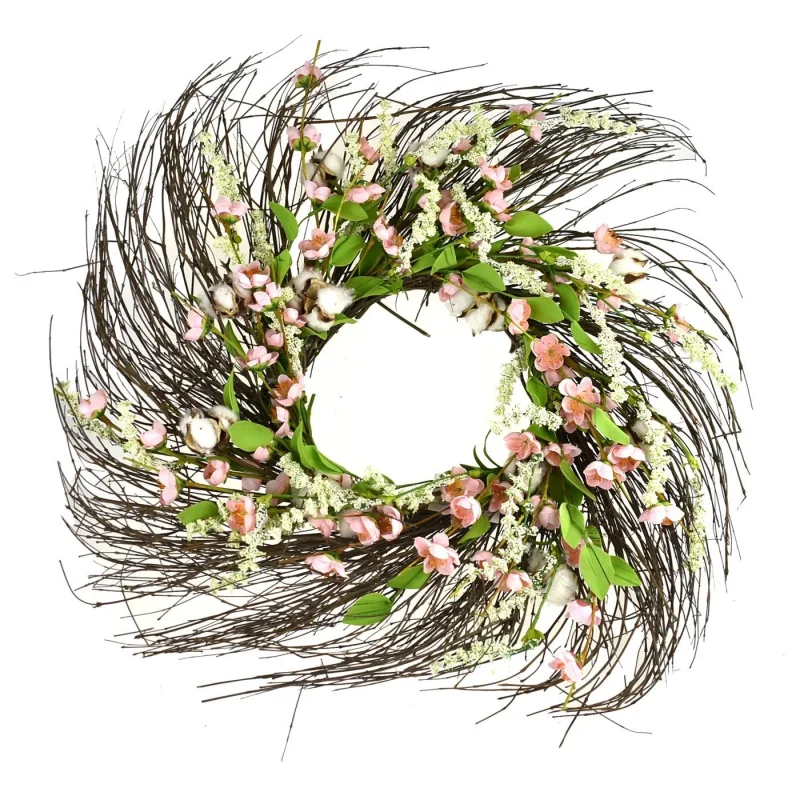 pink cotton blossom twig wreath 22