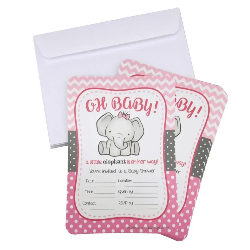 pink elephant baby shower invitation envelopes 7 x 5 12 pack