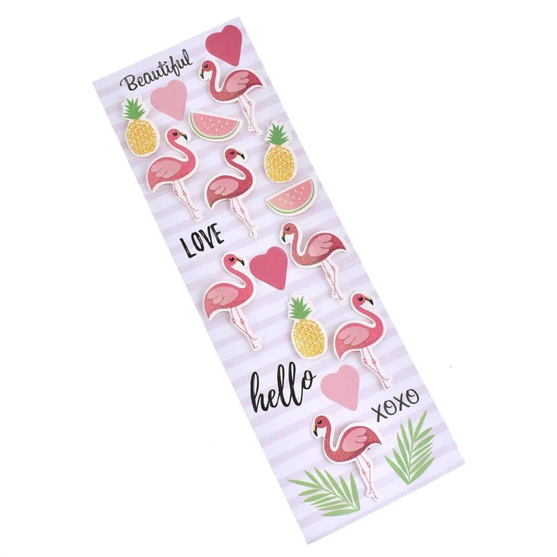 pink flamingo fruit 3d stickers 22 piece set