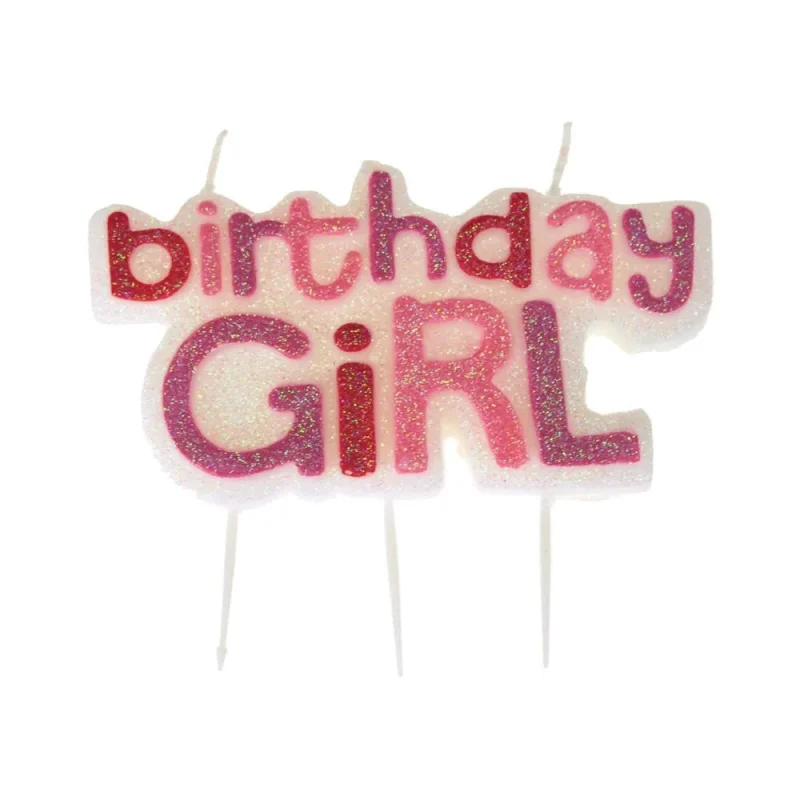 pink glitter birthday girl candle 4 inch