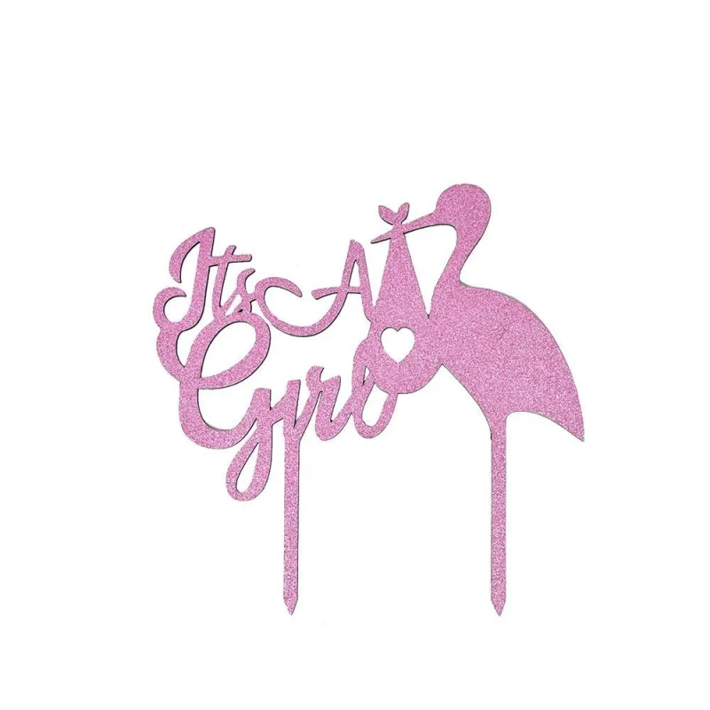 pink glittered 6 inch it s a girl stork cake topper