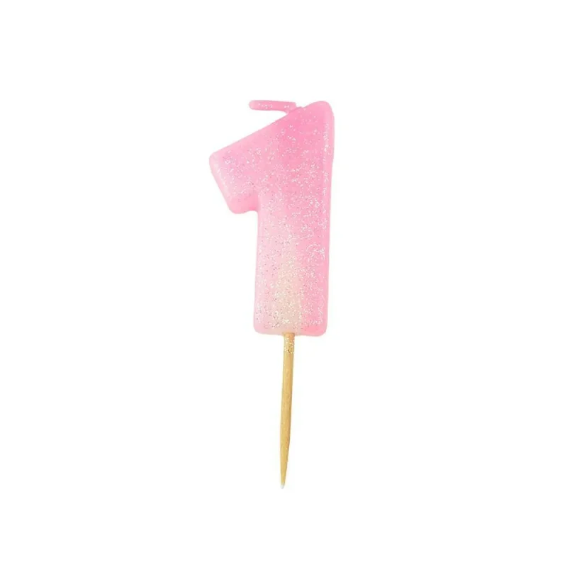 pink glittered number 1 birthday candle 1 75 inch