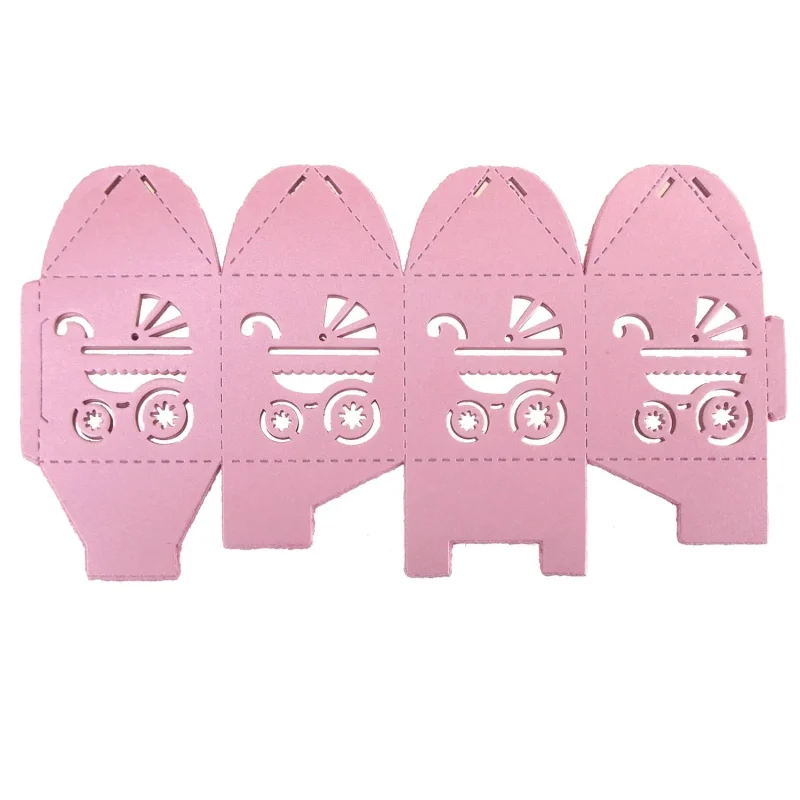 pink laser cut favor boxes baby stroller design 2 inch 12 piece set