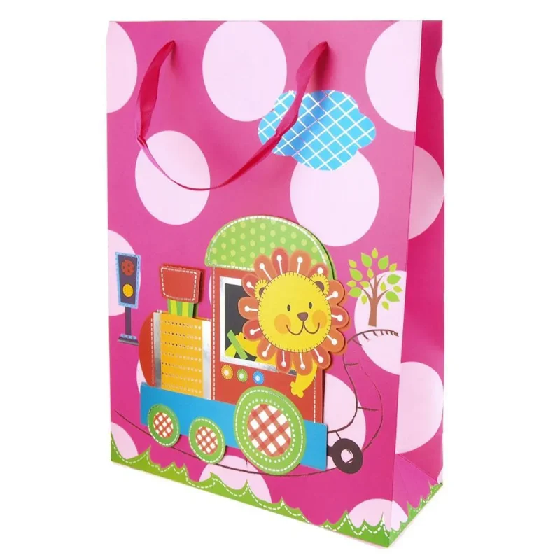 pink lion train baby shower gift bags 16 inch