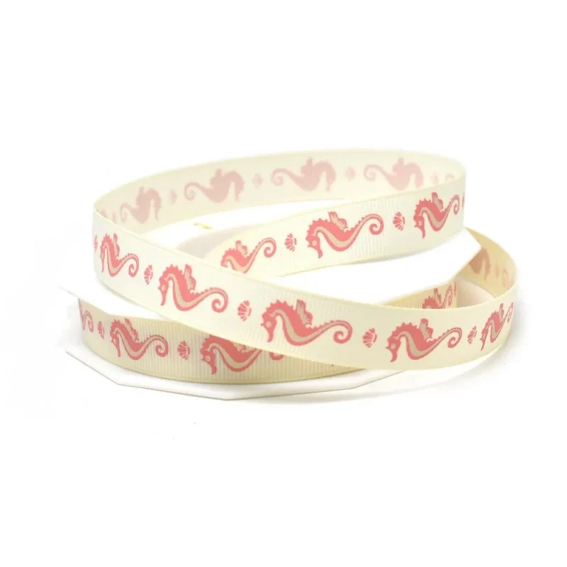 pink seahorse grosgrain ribbon cream 5 8 x 20yd