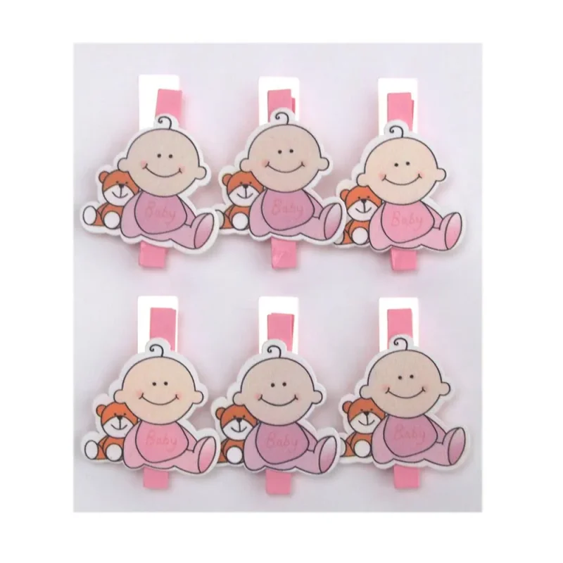 pink wooden baby clothespins 2 inch 6 pack cute favors