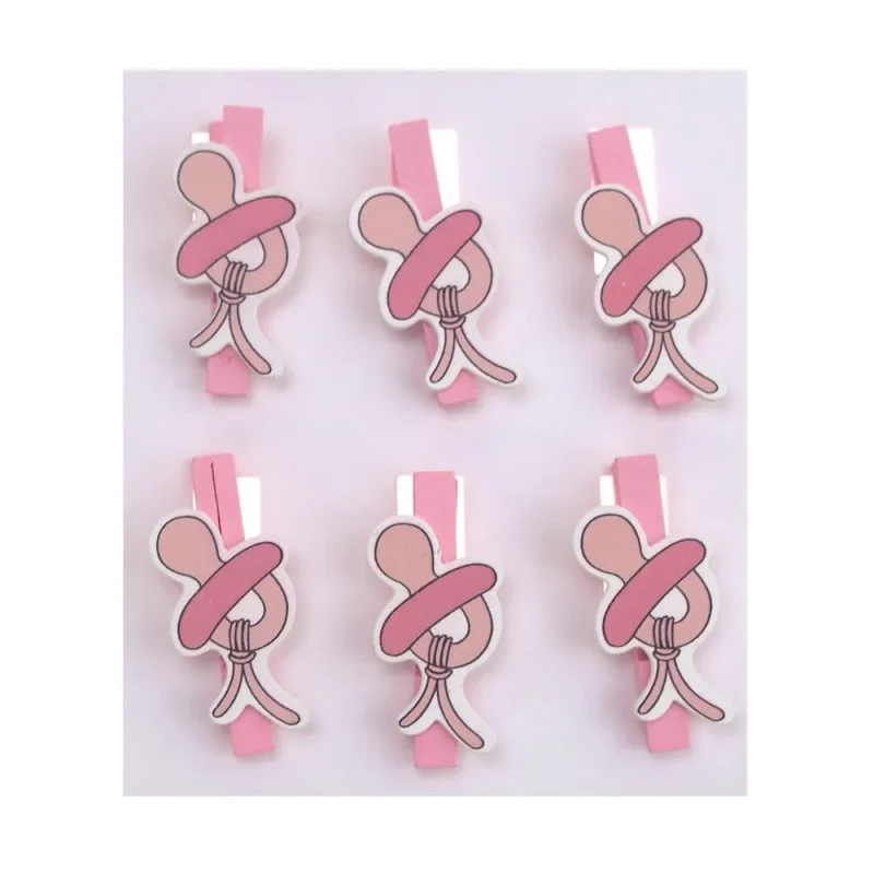 pink wooden baby clothespins 6 pack 2 inch pacifier clips