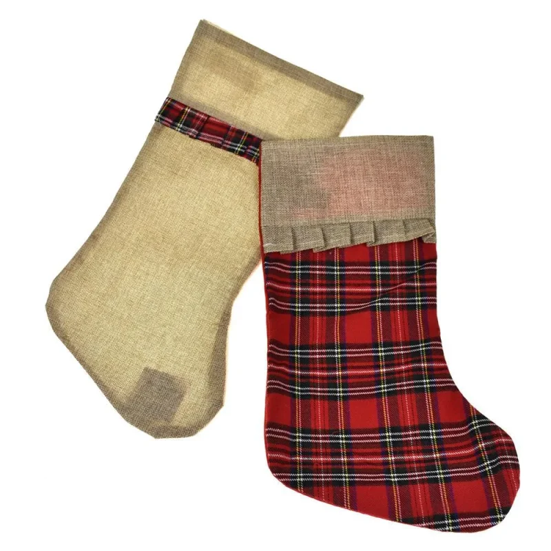 plaid burlap christmas stockings 18 set of 2