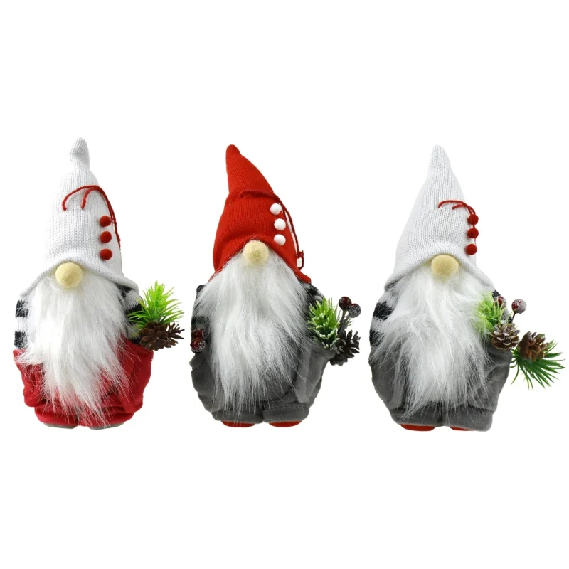 plaid flannel gnome plush ornaments 3 piece 7 inch christmas decor