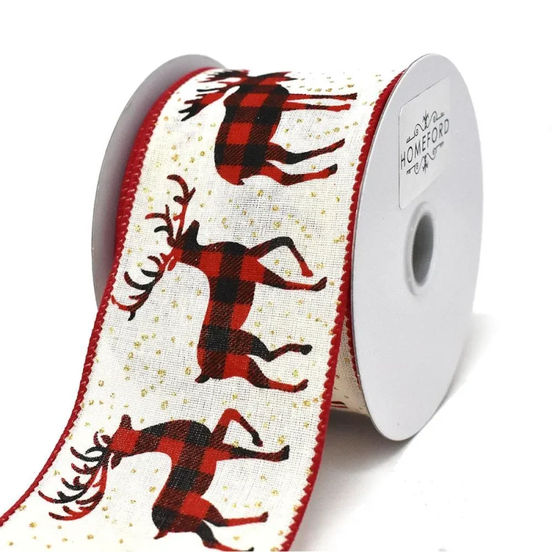 plaid moose reindeer wired ribbon 2 5 x 10yd