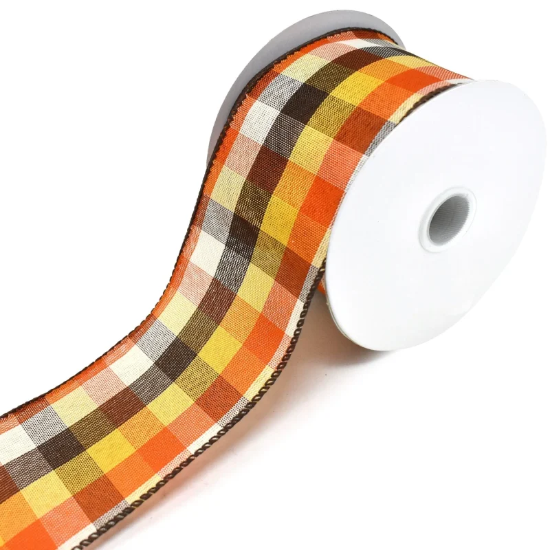 plaid wired edge fall ribbon multi color 2 5 x 10yd