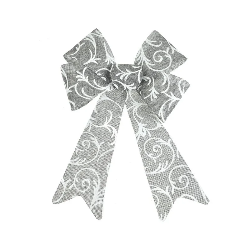 plastic christmas bow scroll swirl 14 grey