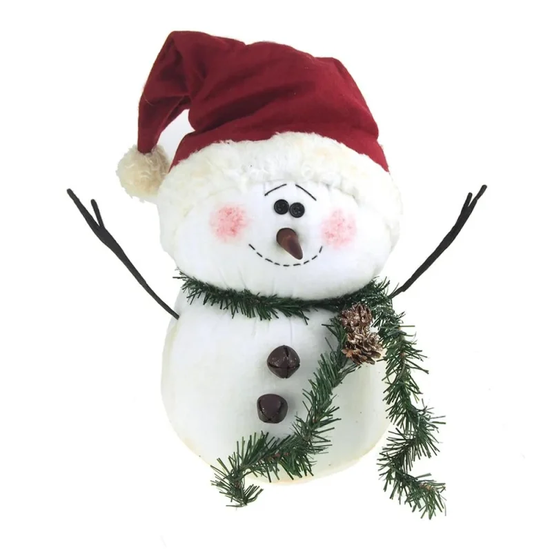 plush snowman with santa hat 13 inch holiday winter decoration white