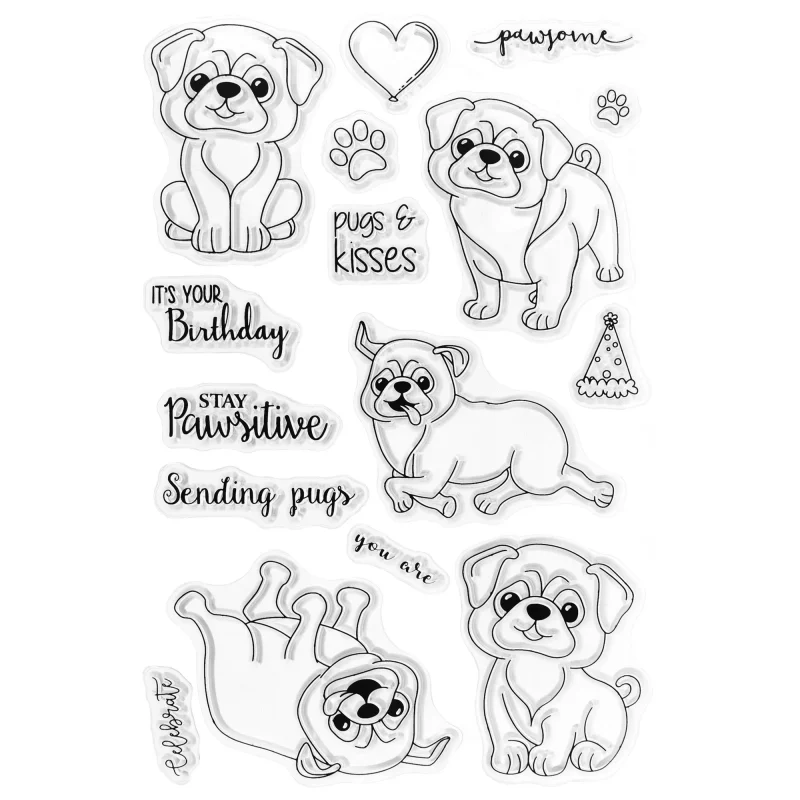 pugs kisses 2 reusable craft stamps set 16 piece