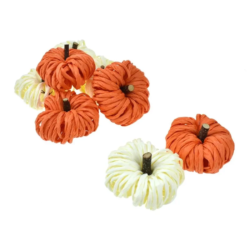 raffia pumpkin decor set 1 5 inch 6 pack