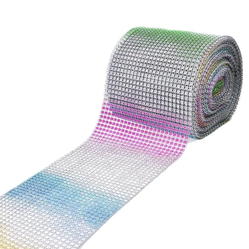 rainbow rhinestone ribbon wrap 4 5 x 10 yds