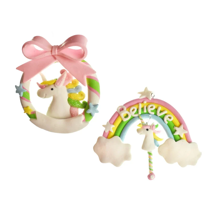 rainbow unicorn clay ornaments 4 5 set of 2