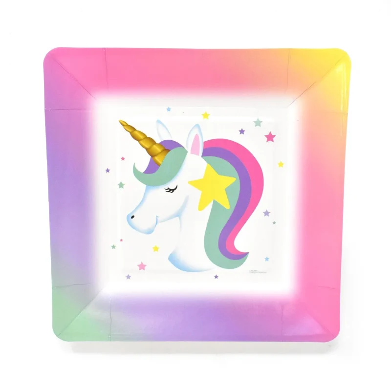 rainbow unicorn square dinner plates 7 inch 8 pack