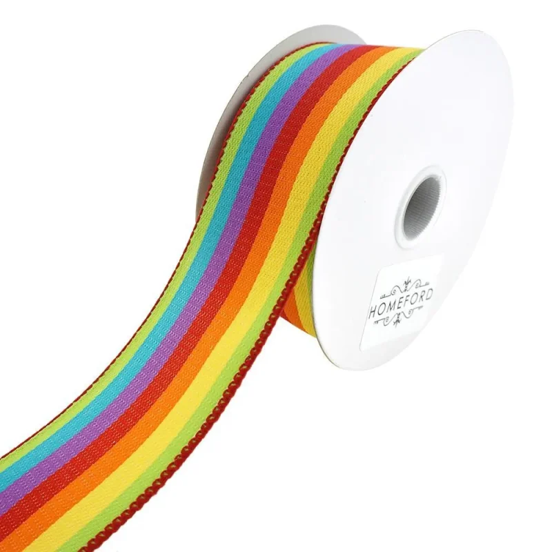 rainbow woven striped wire ribbon 1 5 x 10 yards