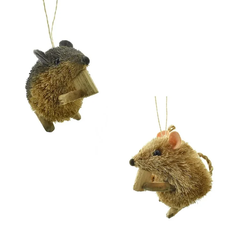 rattan christmas mouse ornaments assorted 2 piece set 2 5 inches