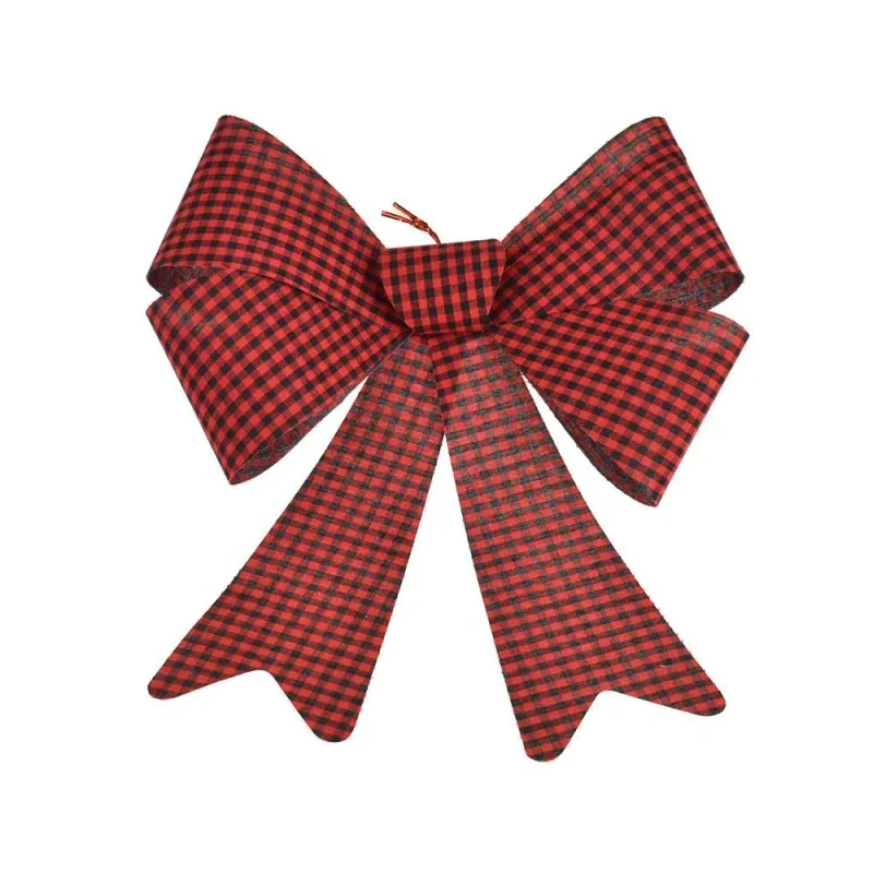 red 18 cabin plaid plastic christmas bow