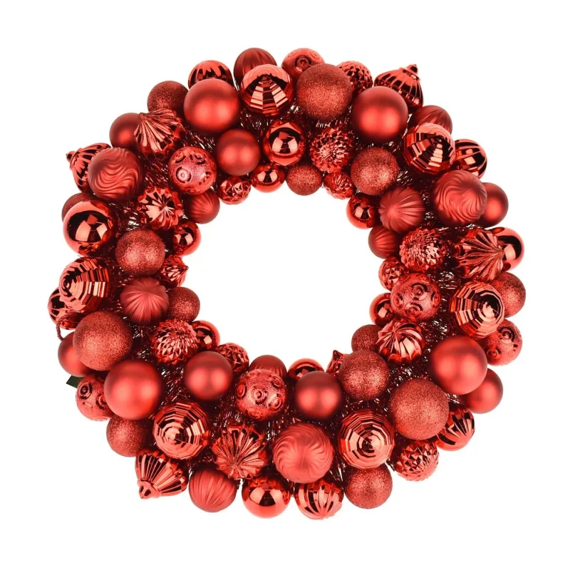 red 20 metallic christmas ornament wreath