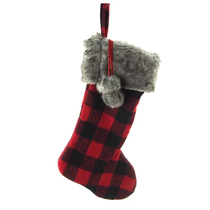 red black felt plaid christmas stocking w fur cuff 20