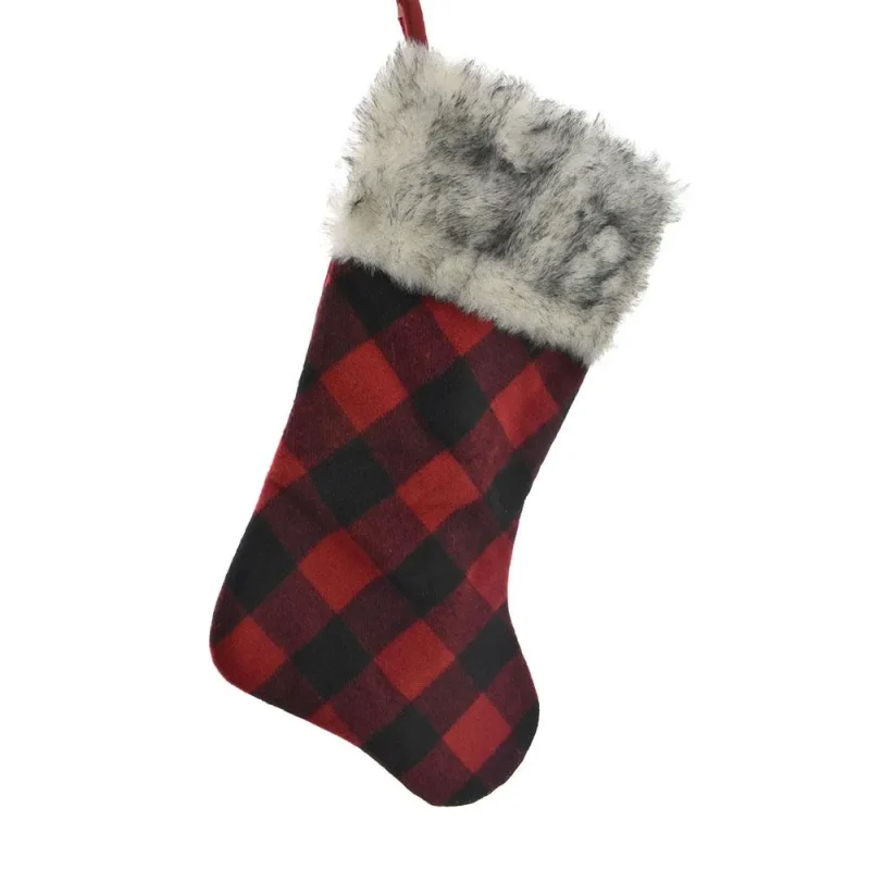 red buffalo plaid fur cuff stocking 19 inch