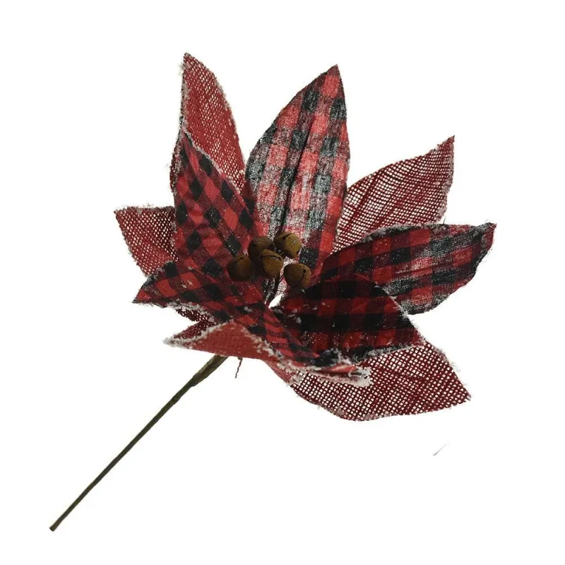 red buffalo plaid poinsettia 19 floral pick