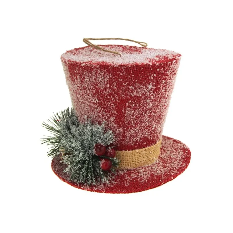 red burlap top hat snow christmas hanging decor 5